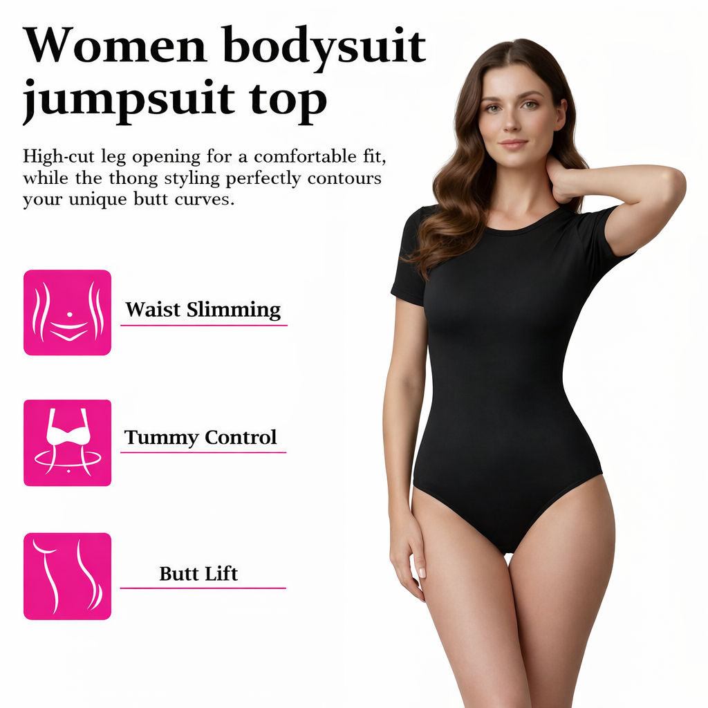 Crew Neck Short Sleeve Bodysuit Shapewear